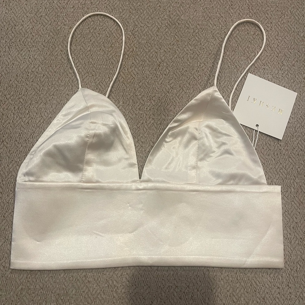 Meshki White Satin Crop Bralette